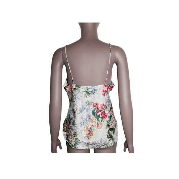 Vintage Floral Satin Camisole Lace Trim 90s Coquette Lingerie Cami - Picture 2 of 3